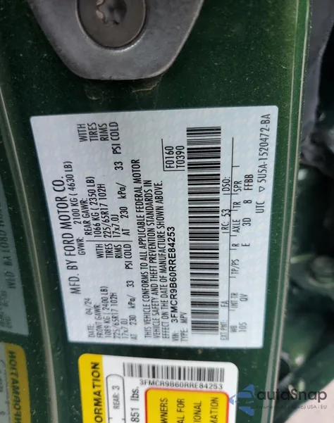 2024 Ford Bronco Sport Big Bend from USA, damaged, VIN 3FMCR9B60RRE84253